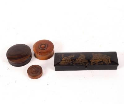 Three turned wood boxes, the