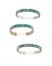 THREE TURQUOISE AND SILVER CUF