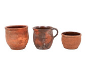 THREE UNGLAZED REDWARE POTS<br