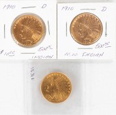 THREE U.S. $10 INDIAN HEAD GOL