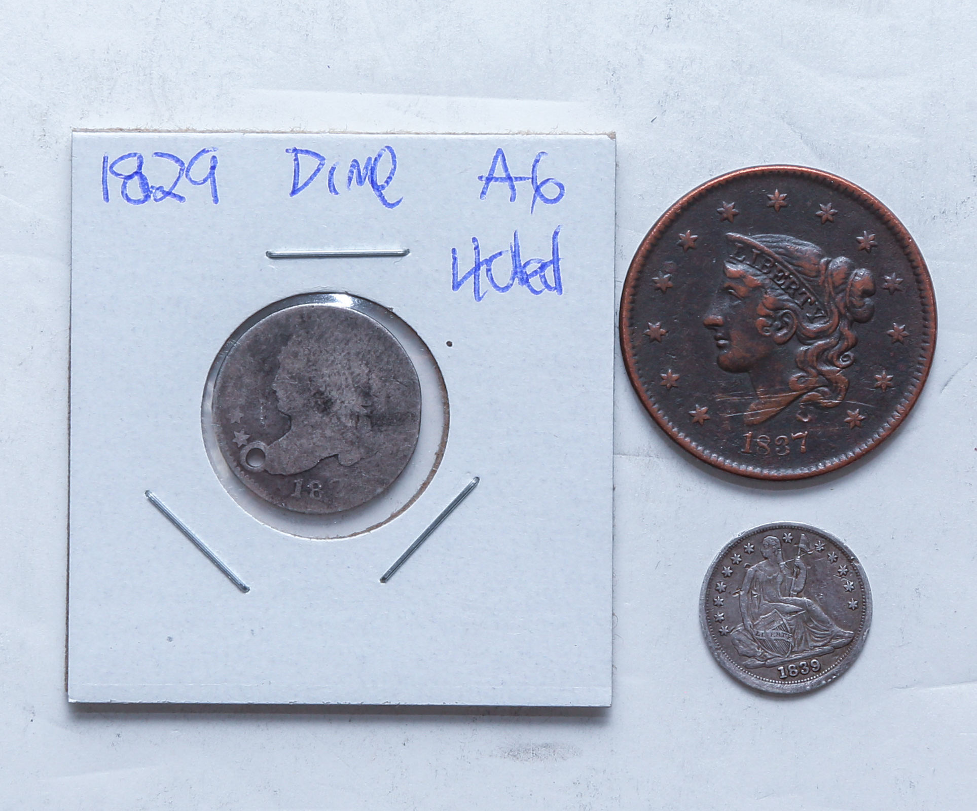 THREE US TYPE COINS 1839 Half