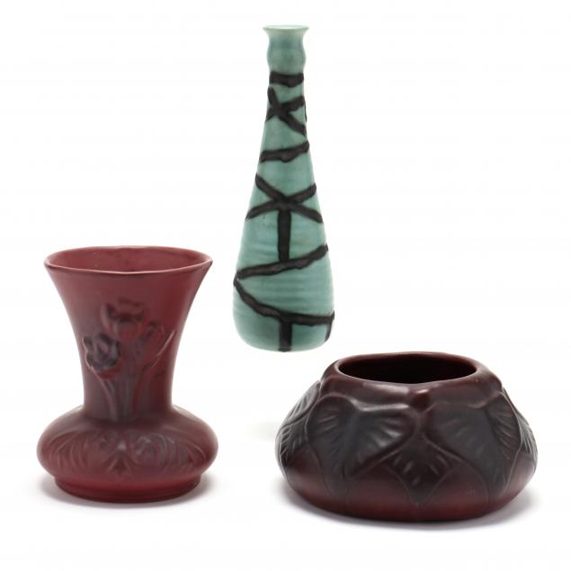 THREE VAN BRIGGLE ART POTTERY VASES