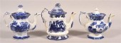 THREE VARIOUS FLOW BLUE CHINA