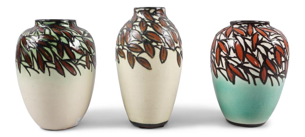 THREE VASES BY MAX LAEUGER, CIRCA