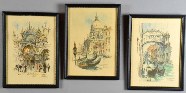 THREE VENITIAN FRAMED PRINTSTwo