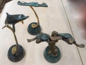 THREE VERDIGRIS METAL FIGURES