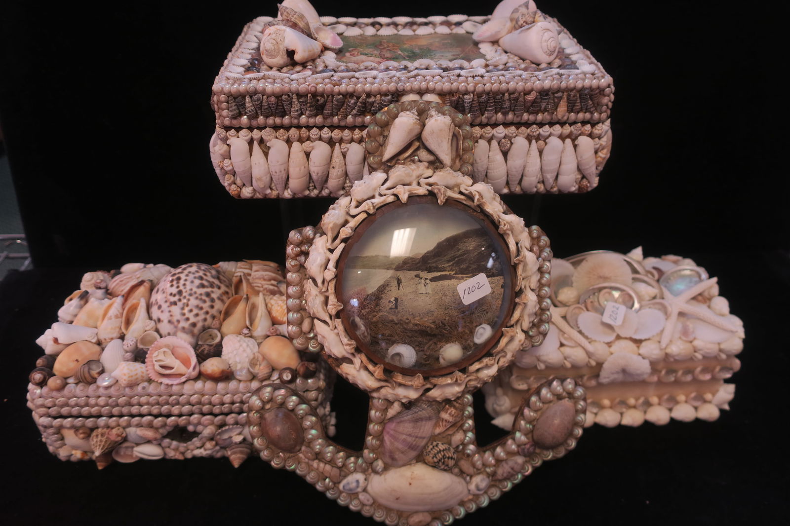THREE VICTORIAN AND NEWER SHELL ART