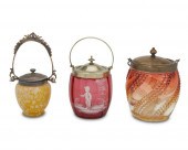 THREE VICTORIAN ART GLASS BISC