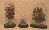 Three Victorian glass domes wi
