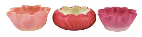 THREE VICTORIAN SATIN GLASS