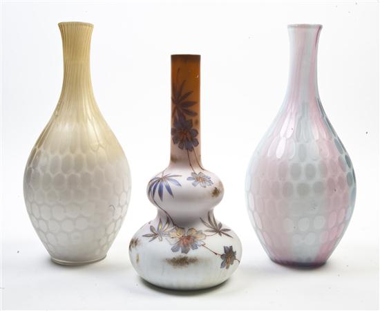 Three Victorian Satin Glass Vases