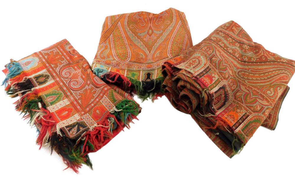 THREE VICTORIAN WOOL SHAWLS,