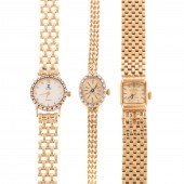 THREE VINTAGE 14K GOLD WRIST W
