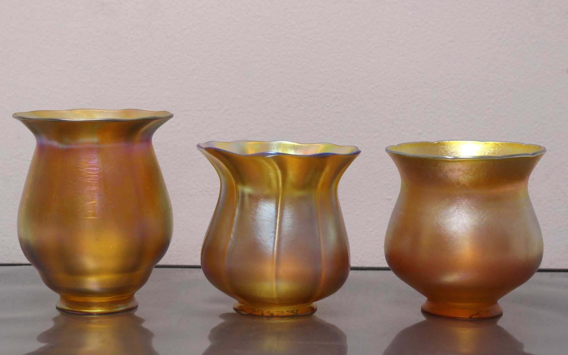 THREE VINTAGE ART GLASS SHADES