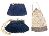 THREE VINTAGE BEADED OR SILK M
