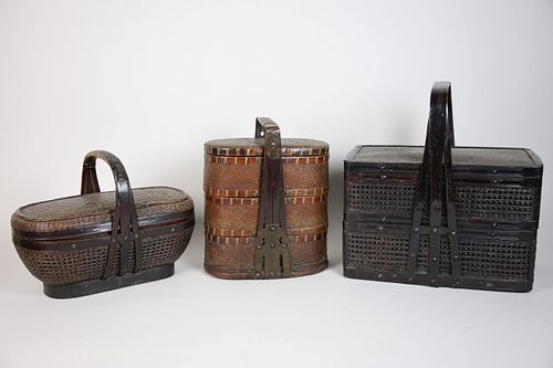 THREE VINTAGE CHINESE WOVEN FOOD