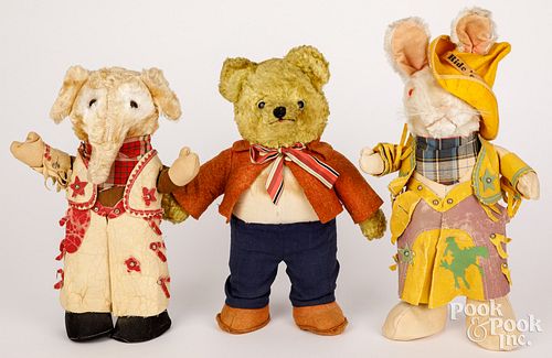 THREE VINTAGE DRESSED PLUSH
