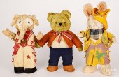 THREE VINTAGE DRESSED PLUSH AN