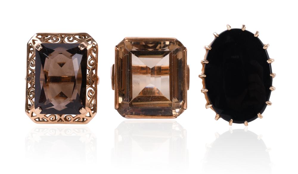 THREE VINTAGE GEMSTONE 14K YELLOW