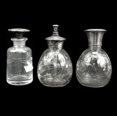 THREE VINTAGE GLASS AND STERLI