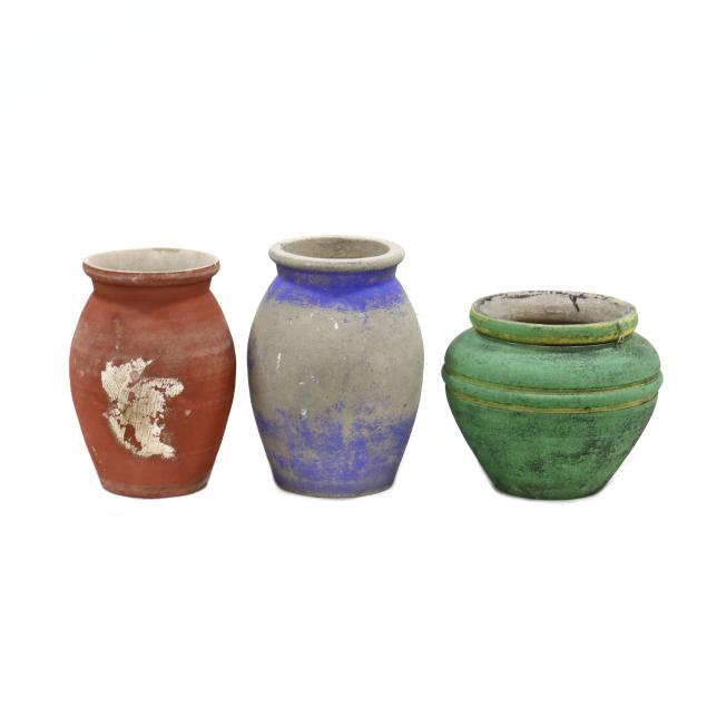 THREE VINTAGE HAND-MADE GARDEN POTS