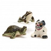 THREE VINTAGE POTTERY ANIMALS,
