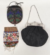 THREE VINTAGE PURSEStwo beaded