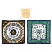 THREE VINTAGE SILK SCARVES, HE