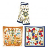 THREE VINTAGE SILK SCARVES, HE