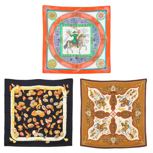 THREE VINTAGE SILK SCARVES,