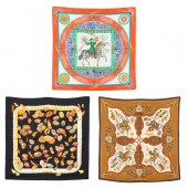 THREE VINTAGE SILK SCARVES, HE