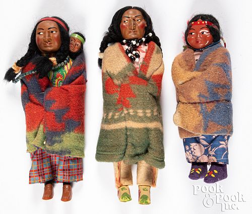THREE VINTAGE SKOOKUM DOLLSThree