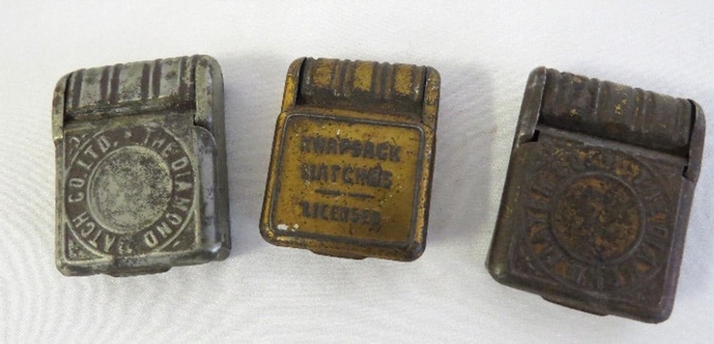 THREE VINTAGE TIN ADVERTISING MATCH