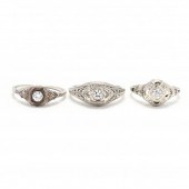 THREE VINTAGE WHITE GOLD AND D