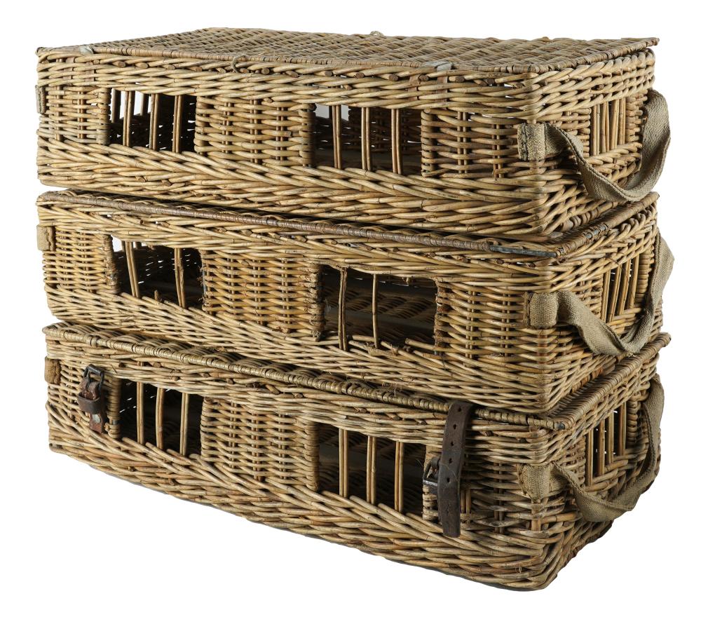 THREE VINTAGE WICKER BASKETSThree