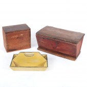 THREE VINTAGE WOOD BOXES: RED
