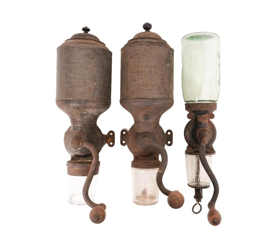Three wall mount coffee mills to
