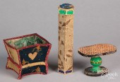 THREE WALLPAPER COVERED ITEMS,