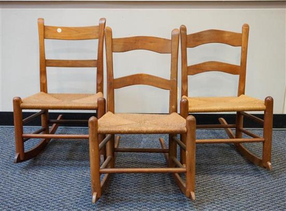 THREE WALNUT RUSH SEAT SIDE ROCKERS