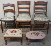 THREE WALNUT SIDE CHAIRS AND T
