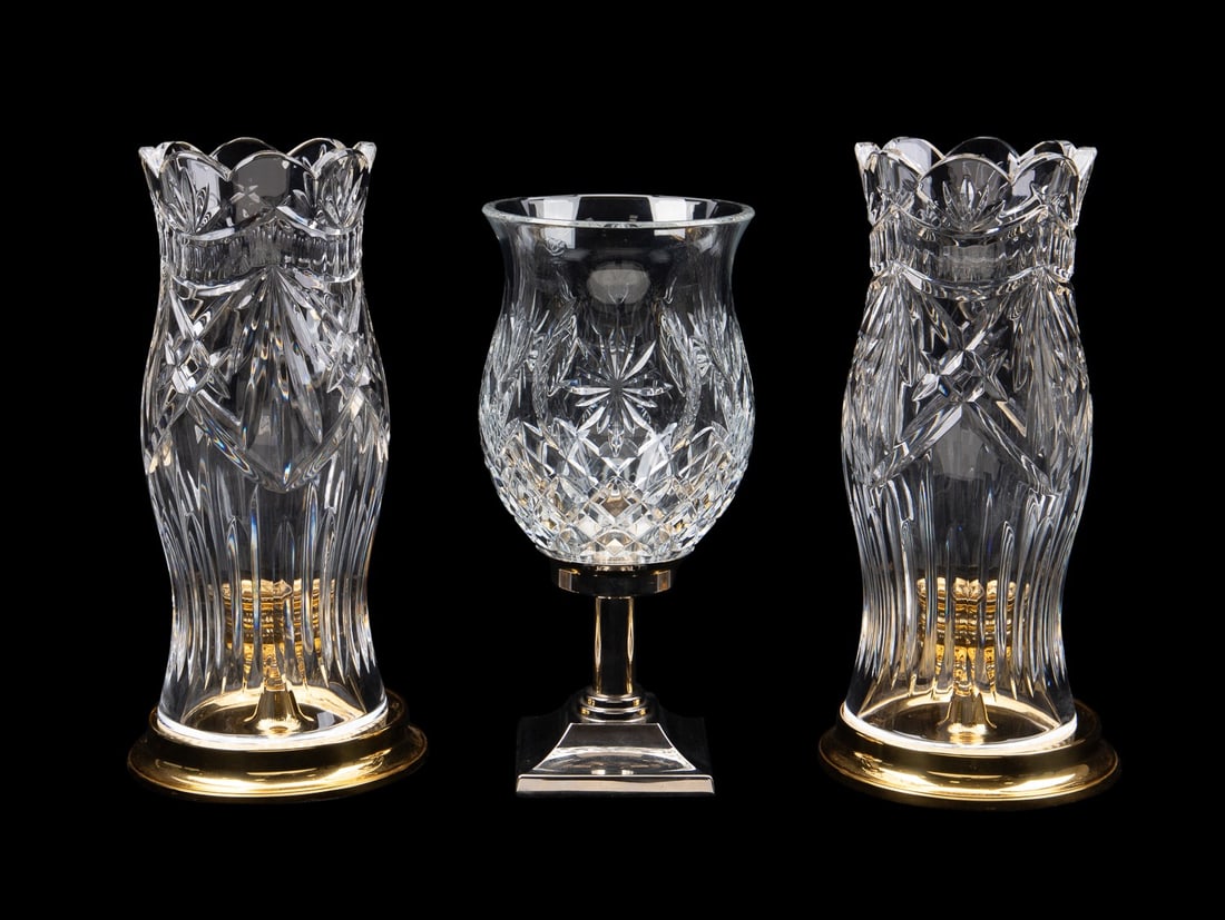 THREE WATERFORD CRYSTAL CANDLE