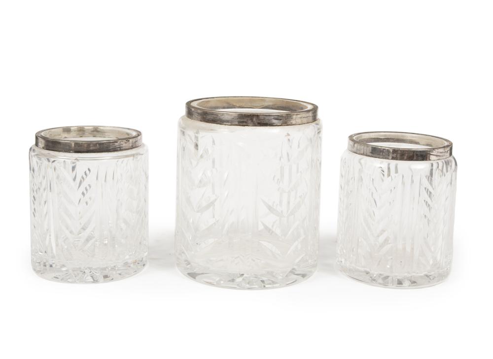 THREE WATERFORD SILVER-MOUNTED