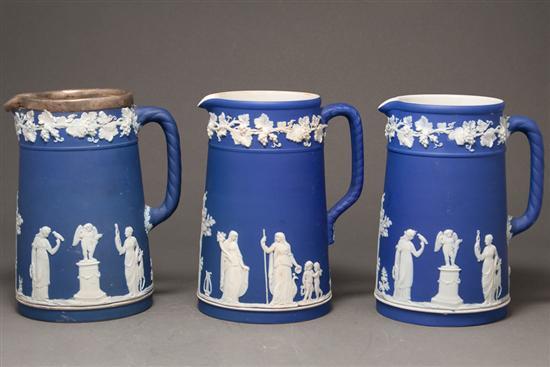 Three Wedgwood blue and white