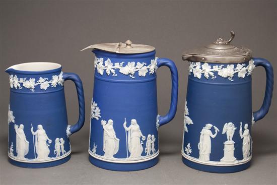 Three Wedgwood blue and white