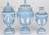 THREE WEDGWOOD BLUE JASPERWARE