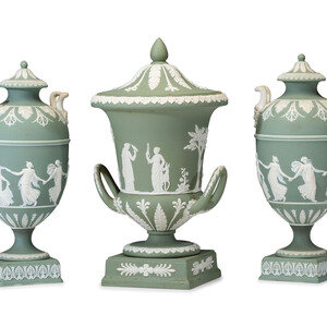 Three Wedgwood Green Jasperware