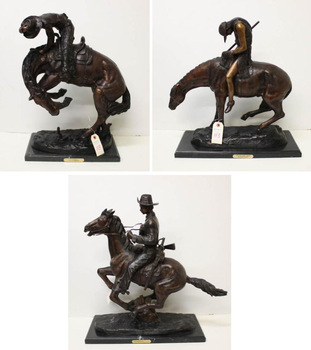 THREE WESTERN BRONZE EQUESTRIAN