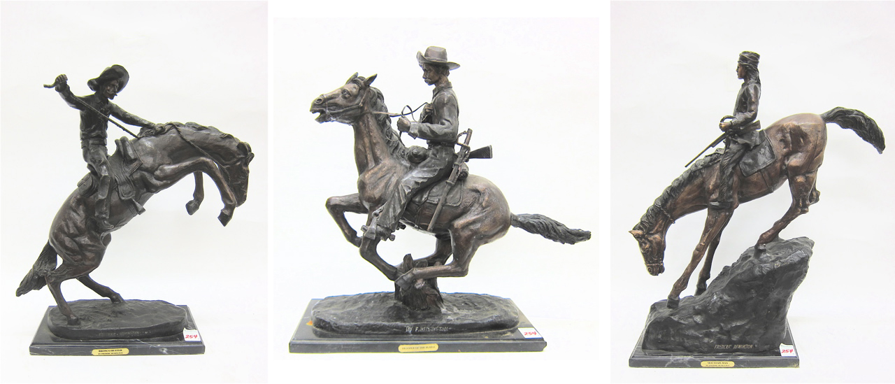 THREE WESTERN BRONZE HORSE AND
