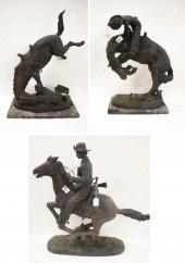 THREE WESTERN BRONZE HORSE AND