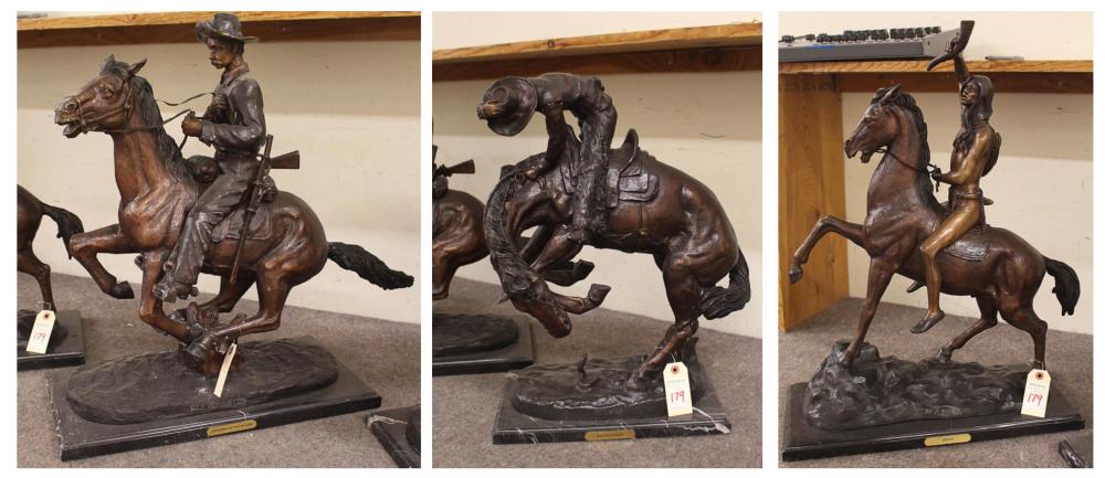 THREE WESTERN BRONZE HORSE AND